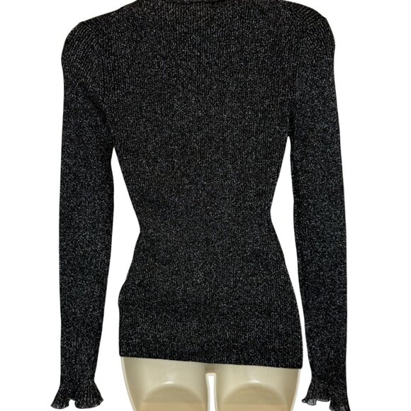 Ted Baker Dvana Frilled Trim Ribbed Sweater Black Metallic NWT - Size XS - Picture 4 of 10
